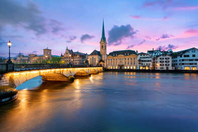 Zurich Bridge at night with lights. Zurich Bridge at night with lights.