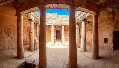 Cyprus. Pathos. Tombs of the Kings. Paphos Royal antique necropolis. Underground hall with columns under the open sky. Paphos archaeological memorial. Touristic sightseeing Cyprus. Travel to Cyprus.
Cyprus. Pathos. Tombs of the Kings. Paphos Royal antique necropolis. Underground hall with columns under the open sky. Paphos archaeological memorial. Touristic sightseeing Cyprus. Travel to Cyprus.