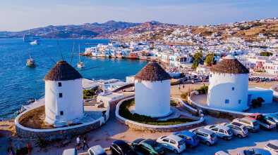 Windmills and beach promenade of Mykonos Windmills and beach promenade of Mykonos