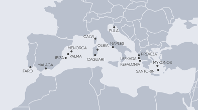 Printed map containing the top destinations of the private flight broker LunaJets Printed map containing the top destinations of the private flight broker LunaJets