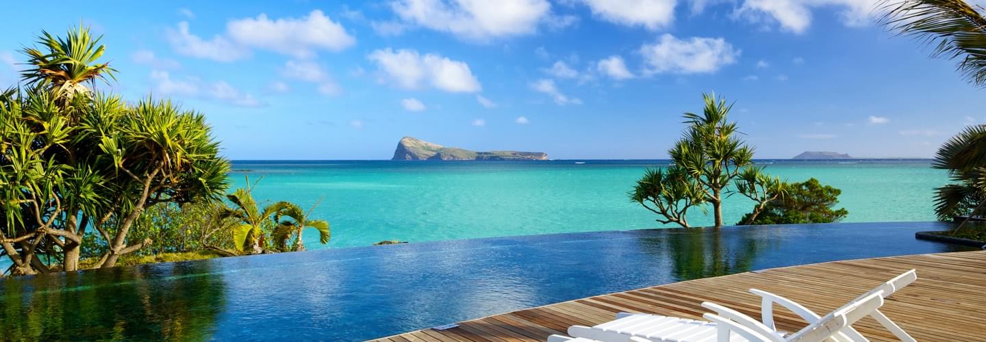 Photo taken from the edge of a pool on Mauritius overlooking the Indian Ocean.