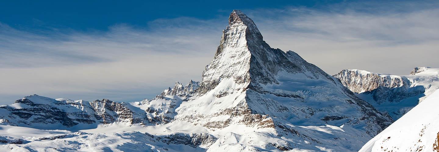 Photo of the snowy Matterhorn in Zermatt, Switzerland