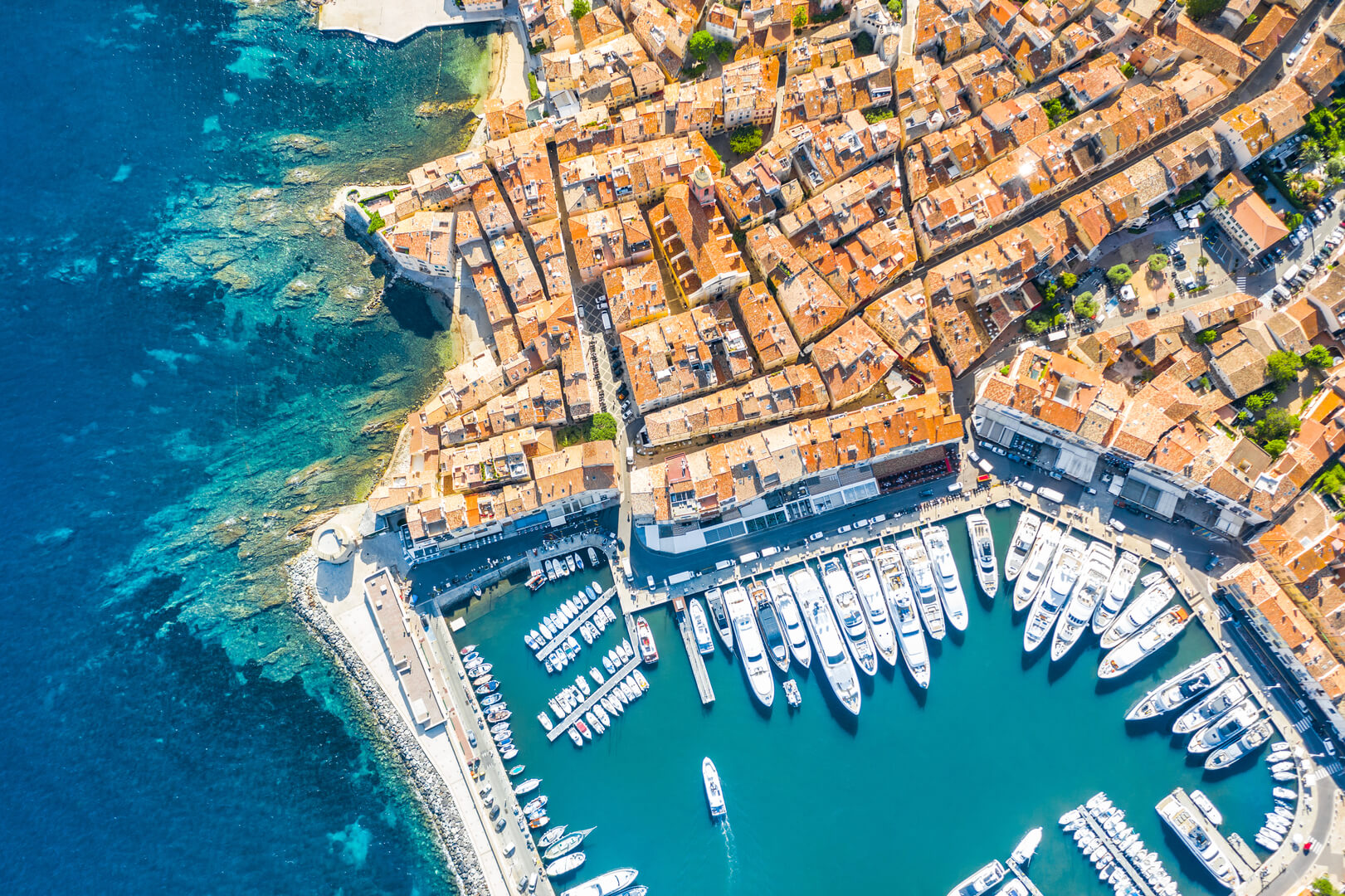 View of the city of Saint-Tropez, Provence, Côte d'Azur, popular destination for travel in Europe
