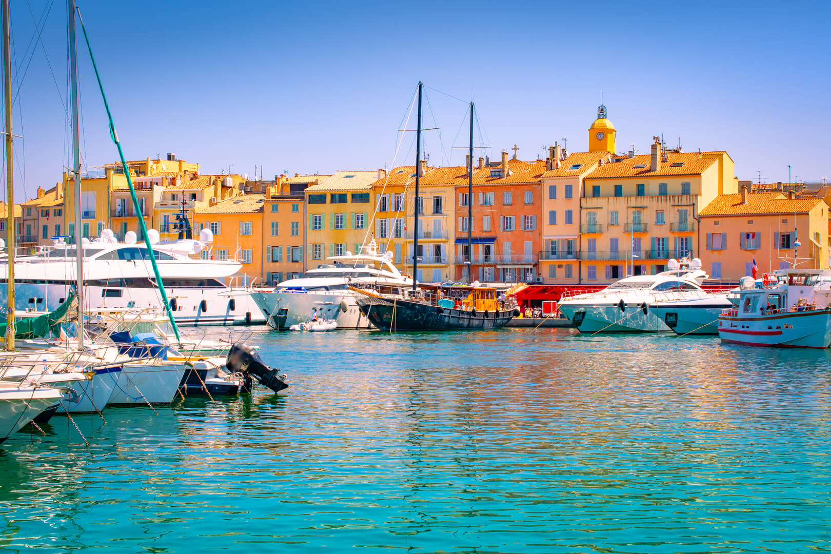 Saint Tropez, South of France. Luxury yachts in marina.