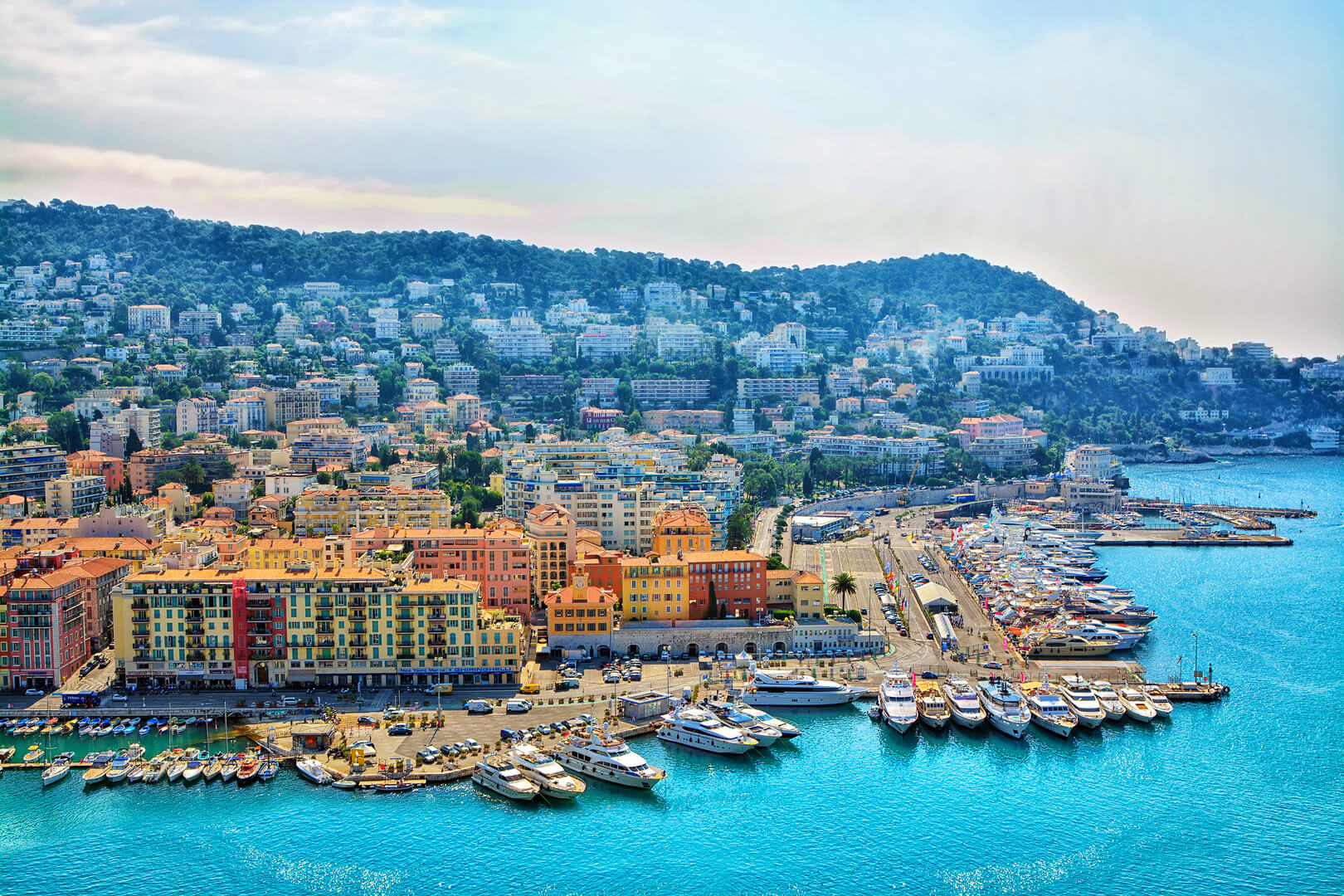 Côte d'Azur France. Beautiful panoramic view over Nice, France. Luxury resort of the French Riviera