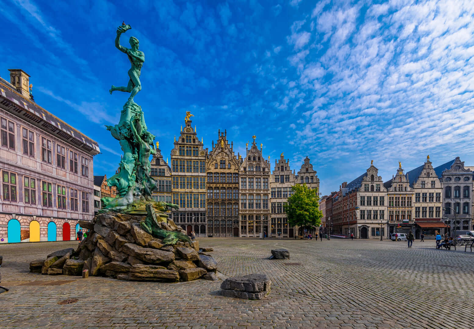 The Grote Markt (Great Market Square) of Antwerpen (Antwerp), Belgium. It is a town square situated in the heart of the old city quarter of Antwerpen. Cityscape of Antwerp.

