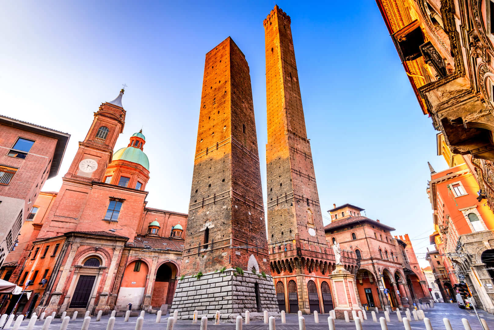 Bologna, Italy - Two Towers (Due Torri), Asinelli and Garisenda, symbols of medieval Bologna towers.