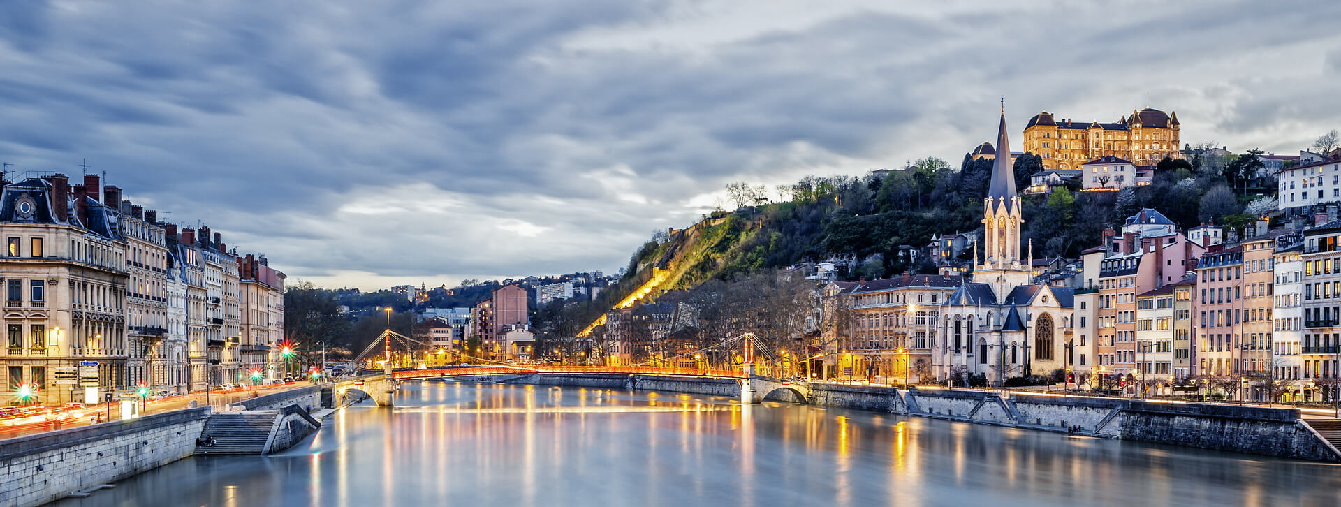 Saone river in Lyon in the evening, France
