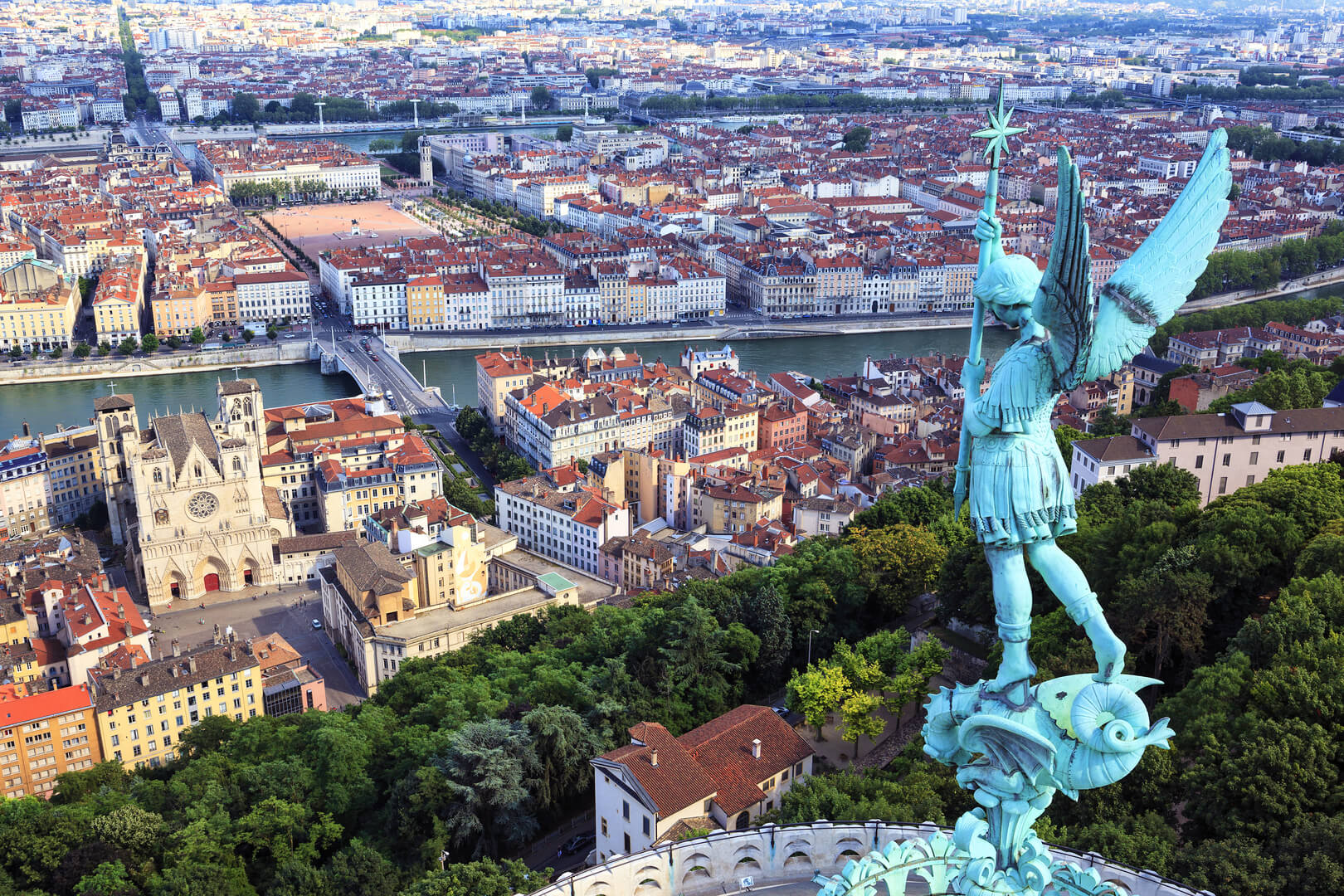 Famous view of Lyon from the top of Notre Dame de Fourviere