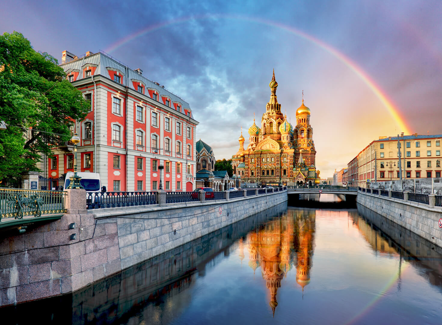 Russia, St. Petersburg - Church Saviour on Spilled Blood with rainbow