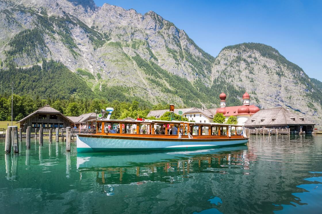 Passenger boat on the Koenigssee near Berchtesgaden, Bavaria, Germany

