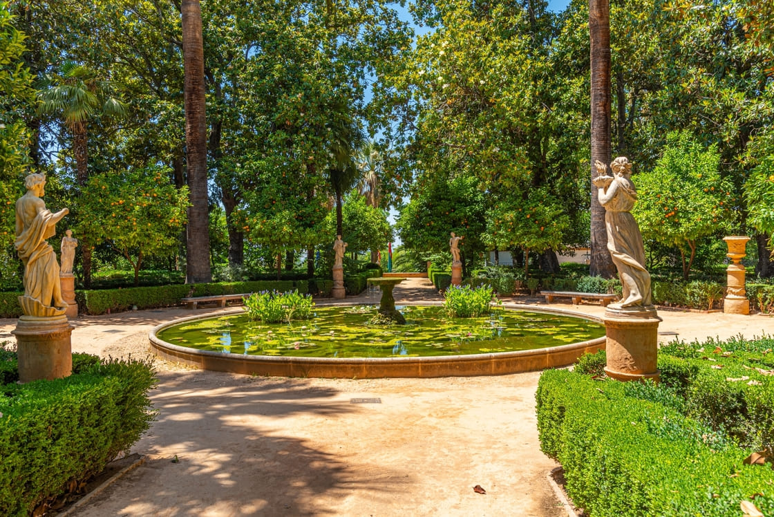 Fountain at Carmen de los Martires gardens in Granada, Spain