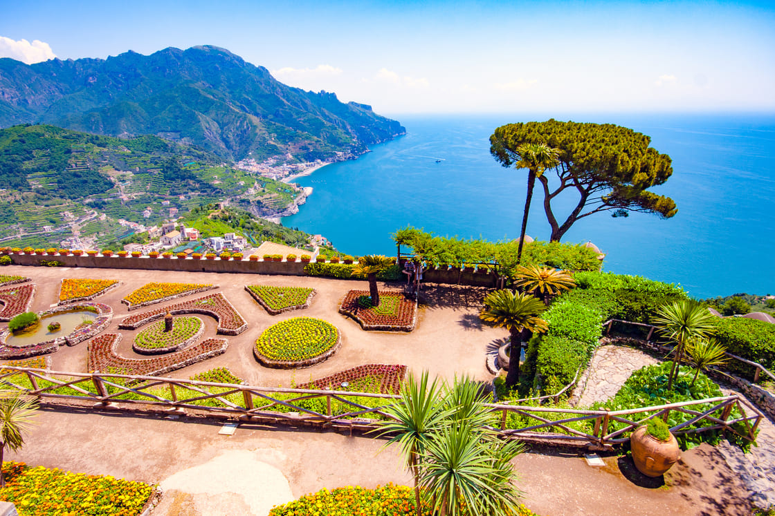 Ravello, Amalfi Coast, Sorrento, Italy. View of the coastline from Villa Rufolo
