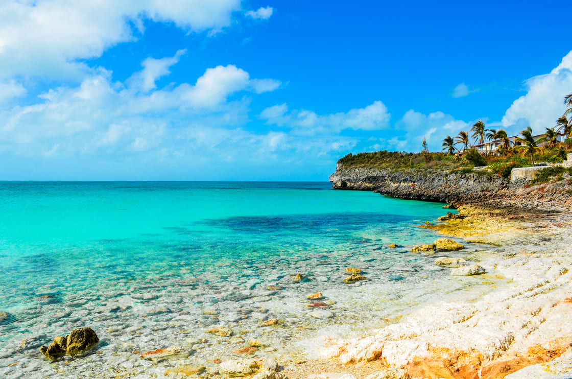 Rocky shoreline on the island Eleuthera on the Bahamas
