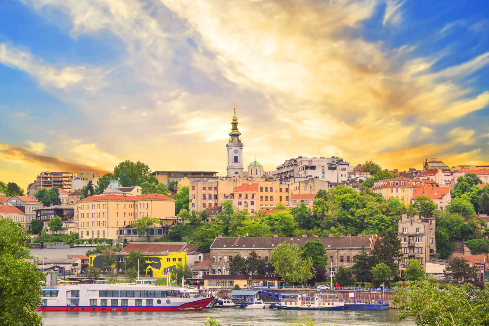 Beautiful view of the historic center of Belgrade on the banks of the Sava River, Serbia
