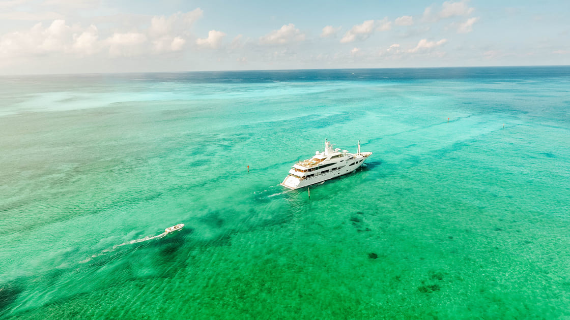 large super luxury yacht around Bahamas cruising around Nassau island
