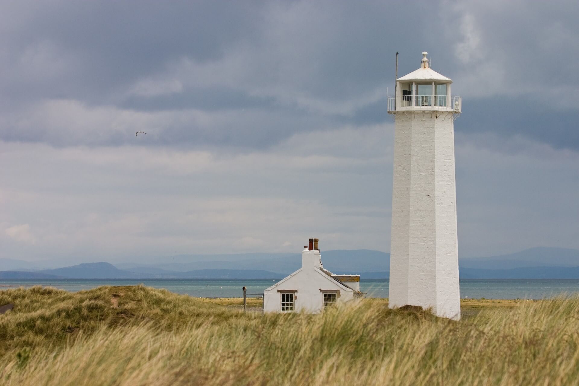 White Lighthouse in Nature Reserve on Walney Island
