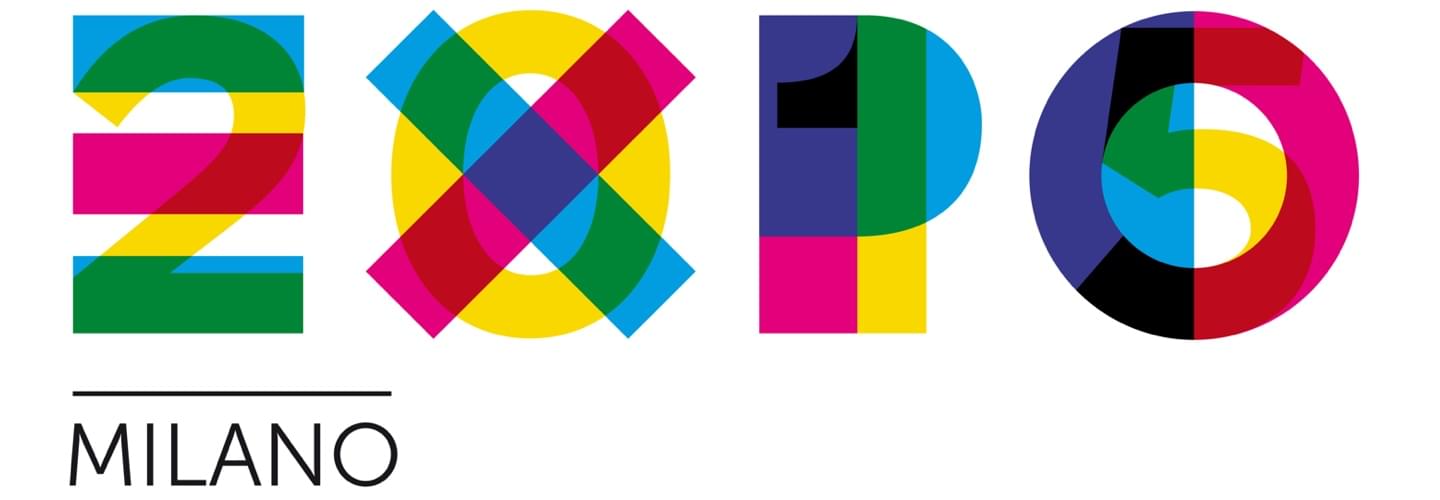 Multicolor logo of the universal exhibition Expo Milan in Italy on a white background
