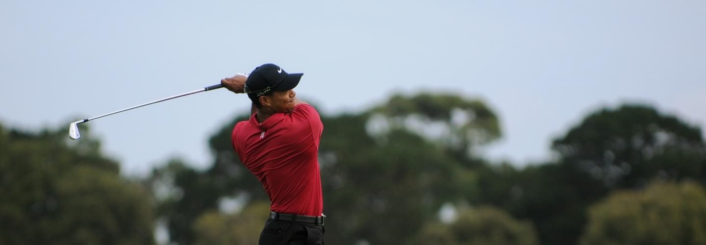 Tiger Woods swinging at the US Open Golf Championship at Chambers bay in Washington