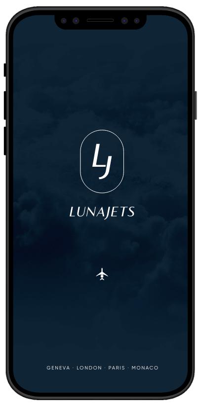a screenshot from the first page of the LunaJets mobile app