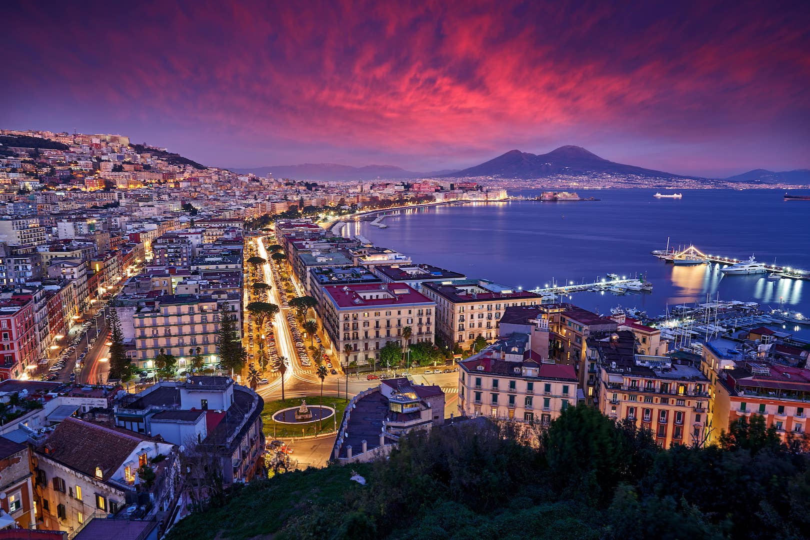 Red sky over the Gulf of Naples
