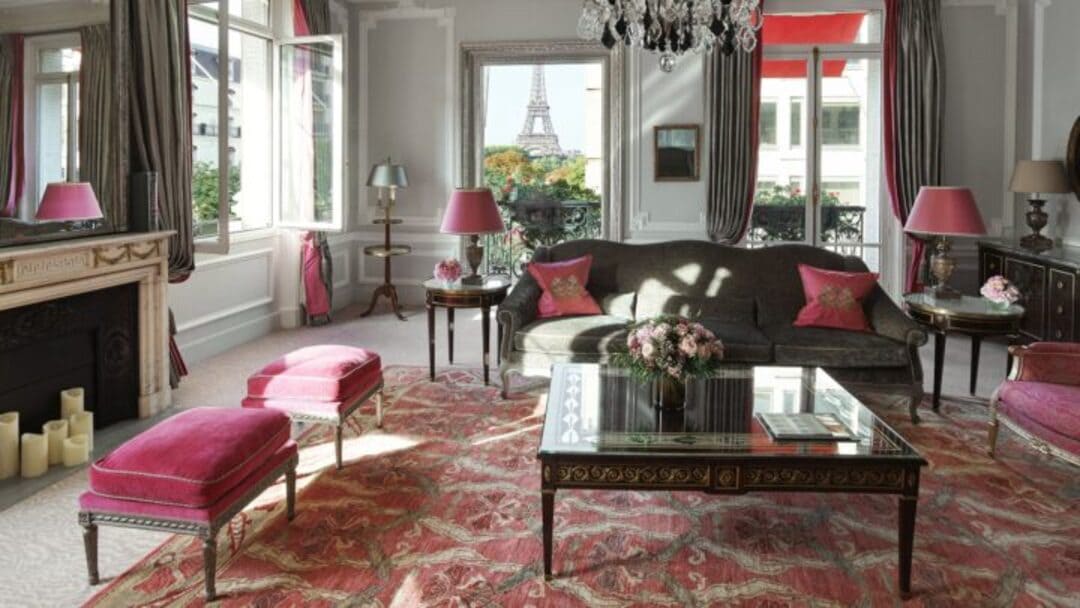 Living room of the haute couture suite in the Plaza Athenée Hotel in Paris