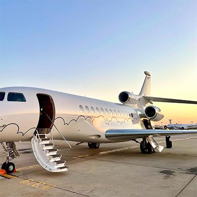 lunajets dassault falcon 7x private jet on tarmac