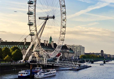 View of the London Eye over the Thames river