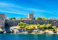 Bodrum castle by day located on the borders of the Aegean Sea in southwest Turkey