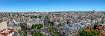 Vista aerea de la plaza de la universidad en Bucarest rumania