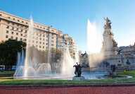 Square with pretty fountain and an administrative building at the back in Buenos Aires in Argentina