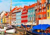 View of the very colorful houses from Copenhag in Denmark