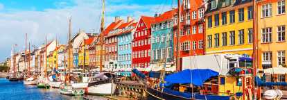 View of the very colorful houses from Copenhag in Denmark