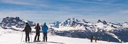 Peoples skying on a skislope at Cortina d'Ampezzo in Italy
