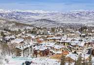 Aerial view of the snow-covered ski resort of Deer Valley in Utah, USA
