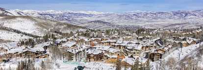 Aerial view of the snow-covered ski resort of Deer Valley in Utah, USA
