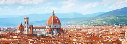 Skyline of rooftops in Florence in Tuscany Italy and the church of San Frediano in Cestello