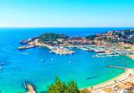 The port of Palma de Mallorca in Spain by summer with blue sky and white clouds
