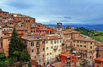 Aerial view of the old city of Perugia in Italy