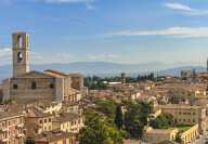 Skyview of Perugia in Umbria in Italy with a focus on the Basilica di San Domenico