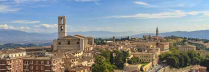 Skyview of Perugia in Umbria in Italy with a focus on the Basilica di San Domenico