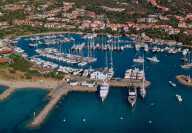 Aerial view of the port of Porto Rotondo in Sassari, Italy