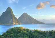 The pitons facing the turquoise sea of the caribbean on the St Lucian island