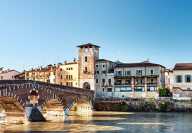 View of Verona in Italy from the Ponte Pietra on the Adige with Sant' Anastasia Church
