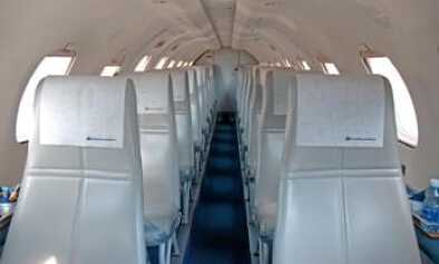 Turboprop Airliner Fairchild Metro 23 displaying the convenient interior design configuration perfect for groups travelling short distances