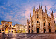 Milan Cathedral, Duomo di Milano, Italy, one of the largest churches in the world on sunrise