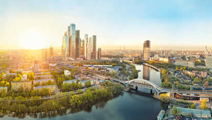 Sunset over City district of Moscow