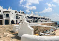 View over the harbor of Binibeca, old fishing village in Menorca, Sant Lluis, Balearic Islands, Spain