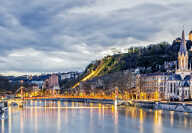 Saone river in Lyon in the evening, France
