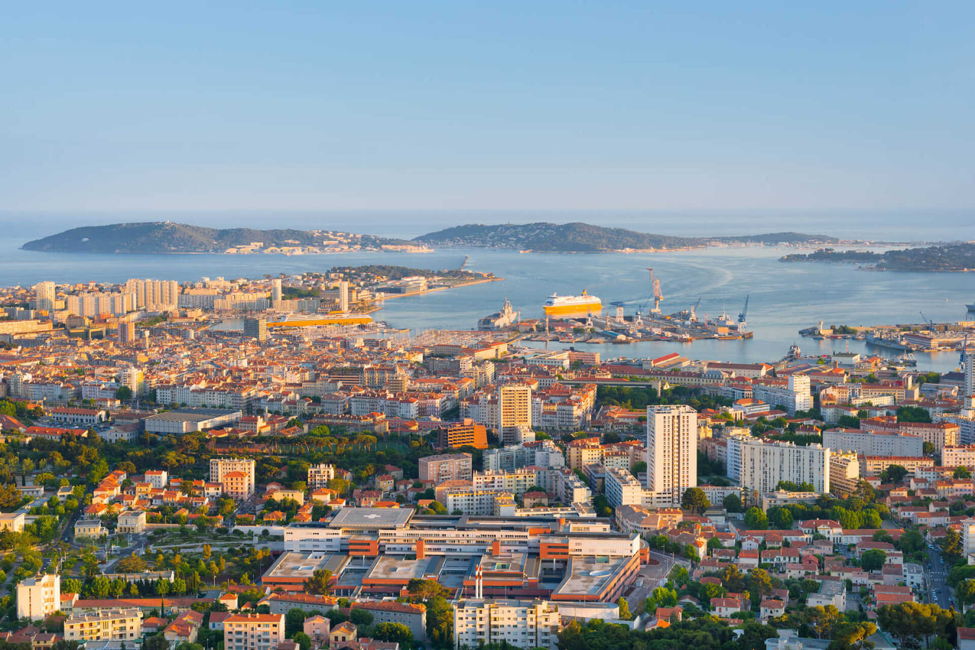 Cityscape of Toulon at sunset time